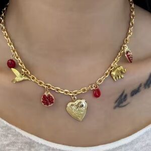 Stainless Charm Necklace with cherry, strawberry, elephant heart hummingbird